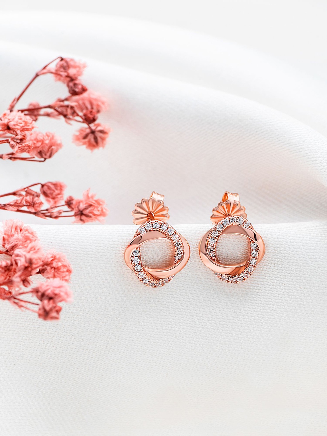 

SILBERRY Rose Gold-Plated Sterling Silver Contemporary Cubic Zirconia Studs