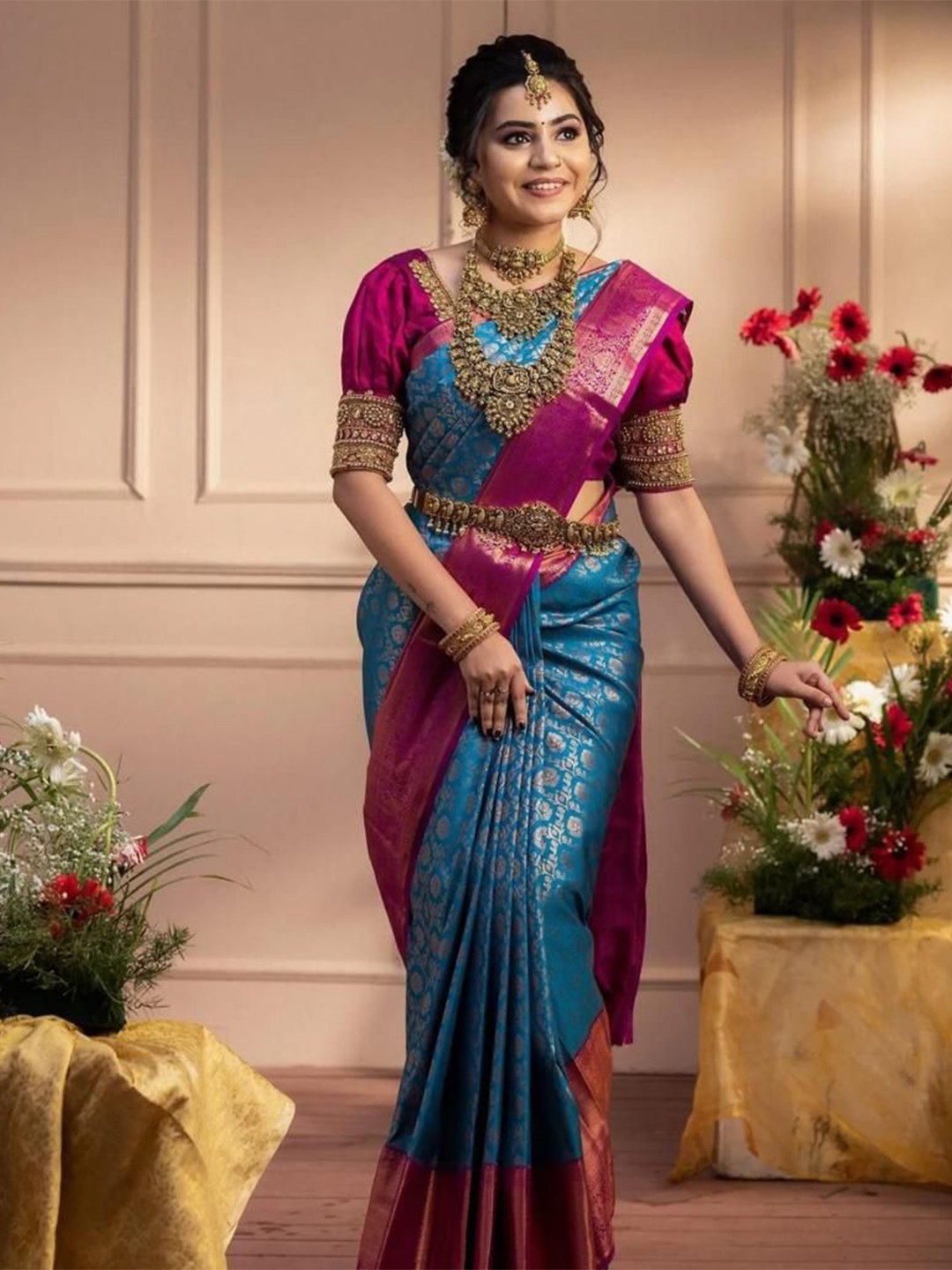 

Fashion Booms Ethnic Motifs Zari Pure Silk Banarasi Saree, Teal