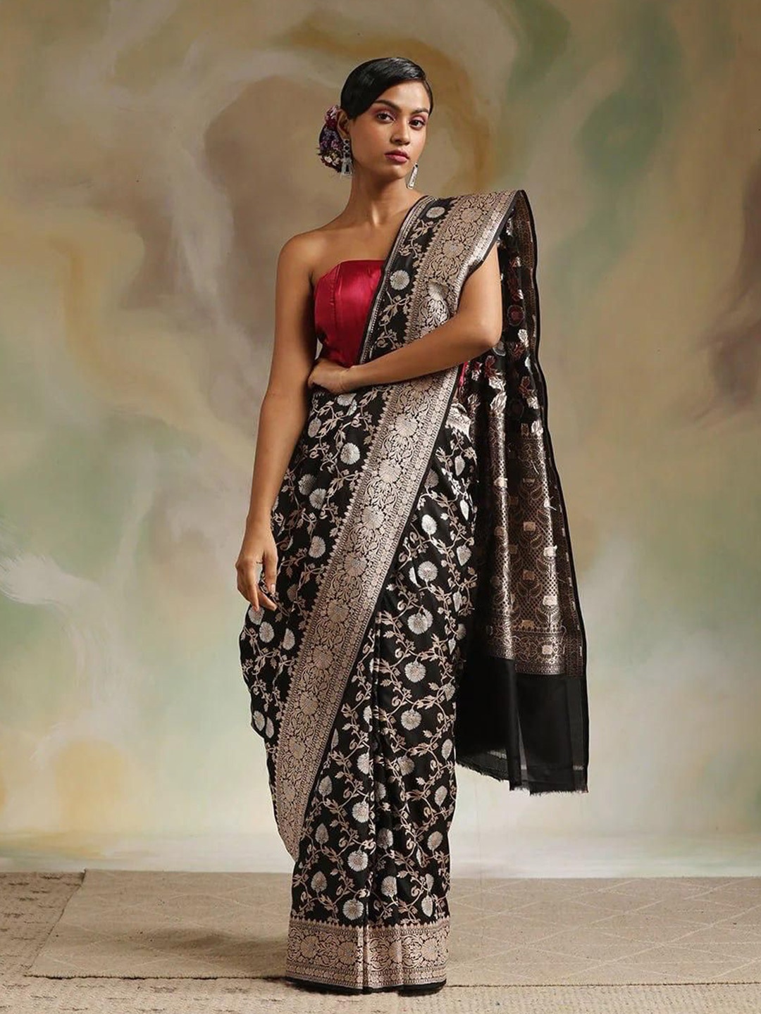 

Fashion Booms Ethnic Motifs Zari Banarasi Saree, Black