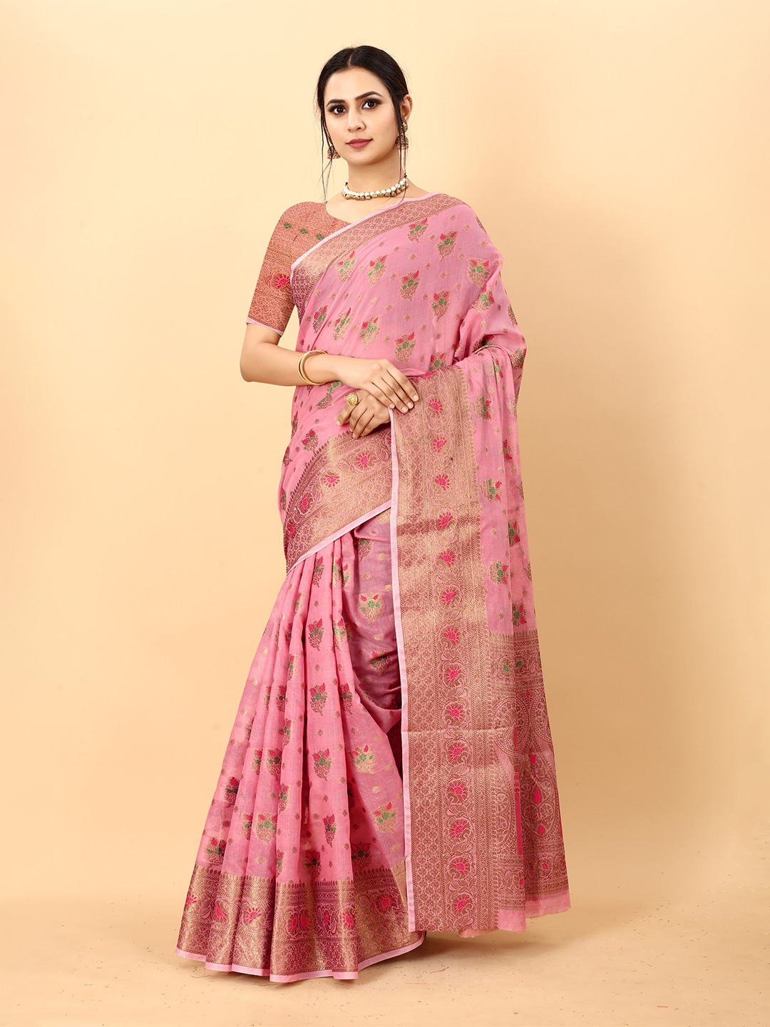 

Anaita Ethnic Motifs Zari Banarasi Saree, Pink