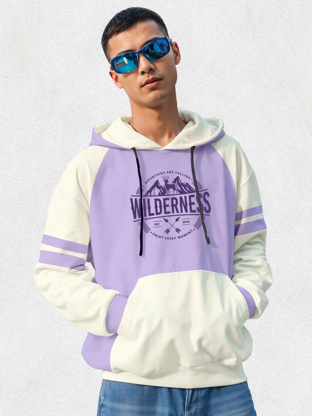 

Crazymonk Men Printed Hooded Sweatshirt, Purple