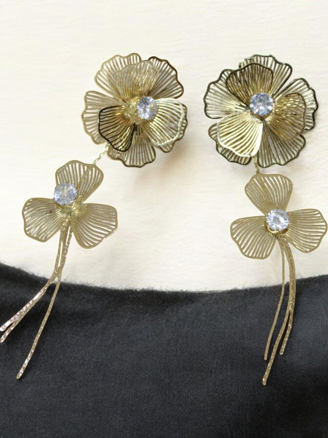 

Jolly Faces Stone Studded Contemporary Drop Earrings, Gold