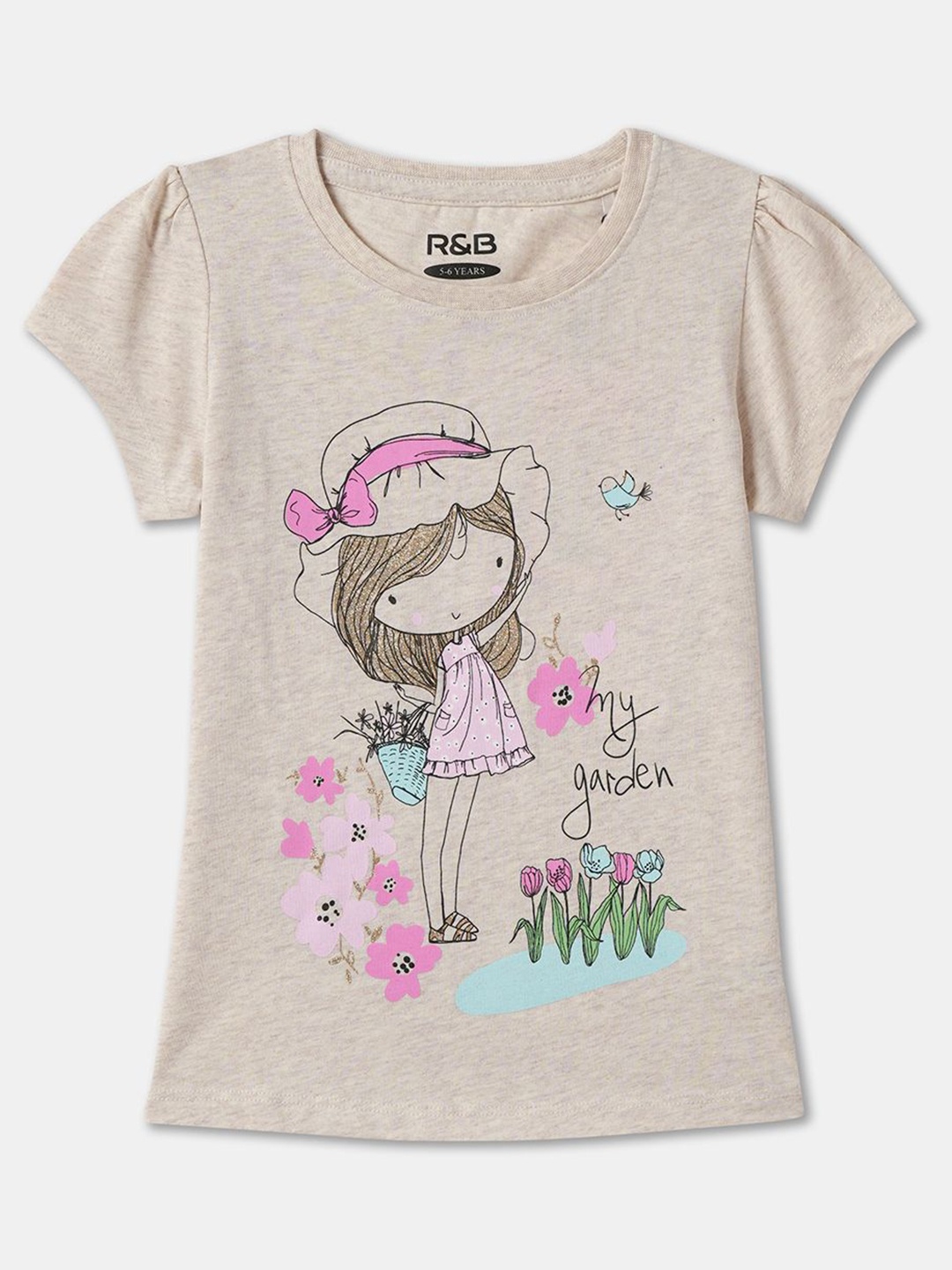 

R&B Girls Graphic Printed Regular Sleeves T-shirt, Lavender