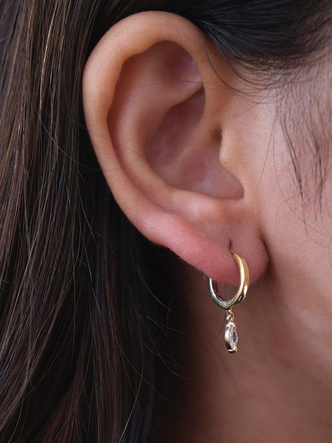 

Anushka Jain Jewellery 925 Sterling Silver Cubic Zirconia Studded Classic Hoop Earrings, Gold