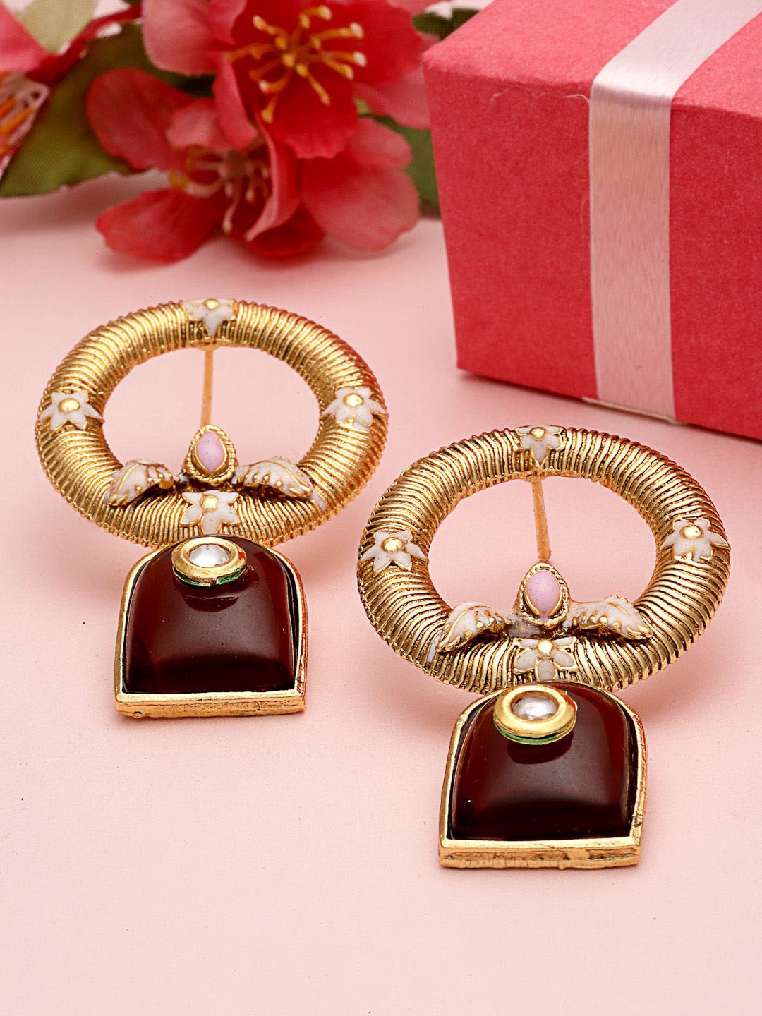 

PANASH Gold-Plated Stone Studded Contemporary Drop Earrings