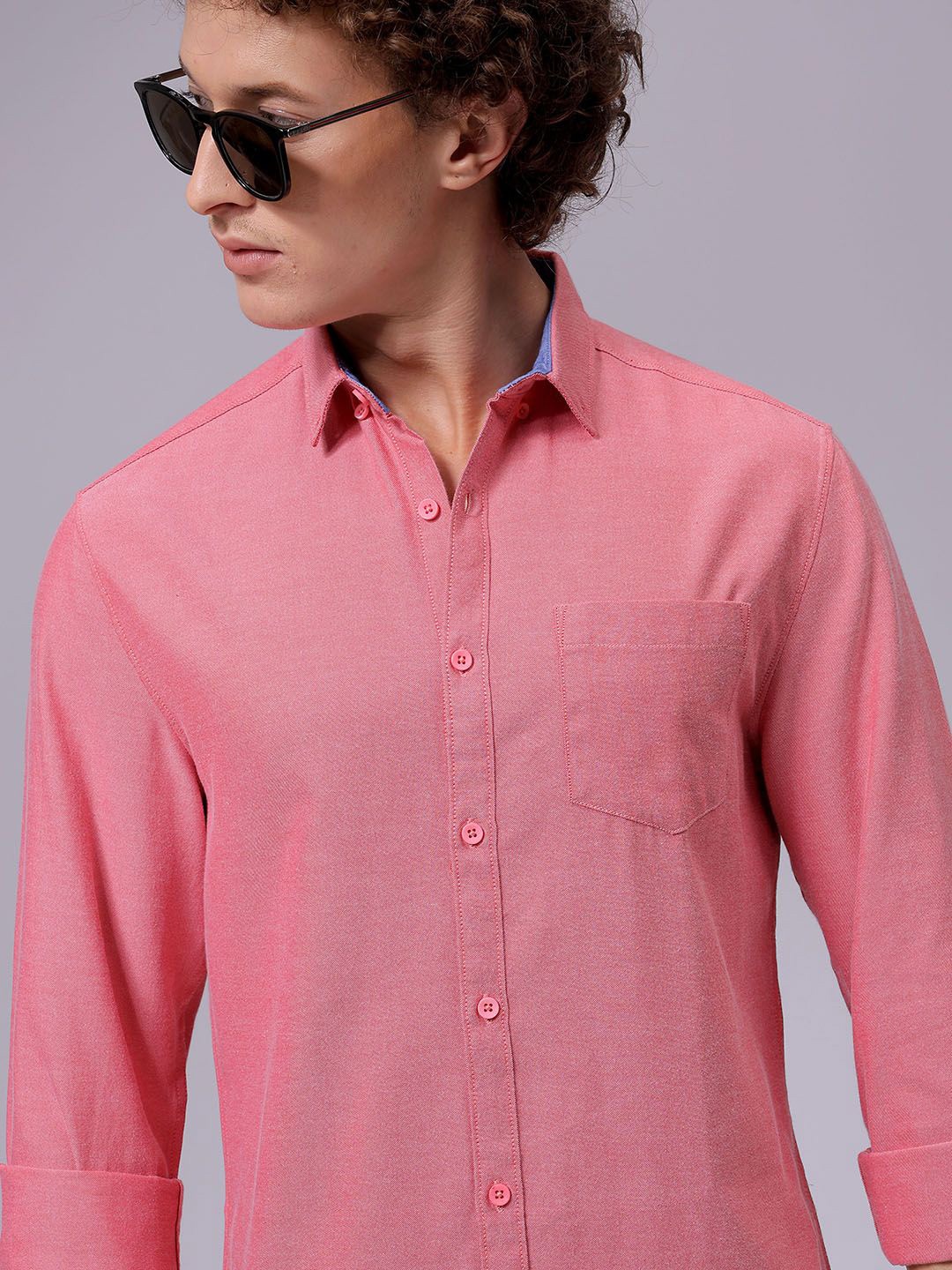 

The Indian Garage Co Men Solid Button-Down Collar Opaque Casual Shirt, Pink