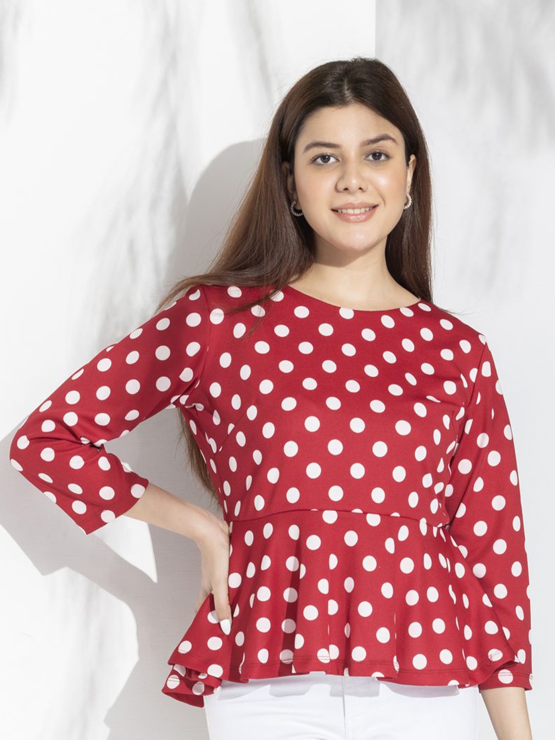 

Aumbe Polka Dot Print Crepe Top, Red