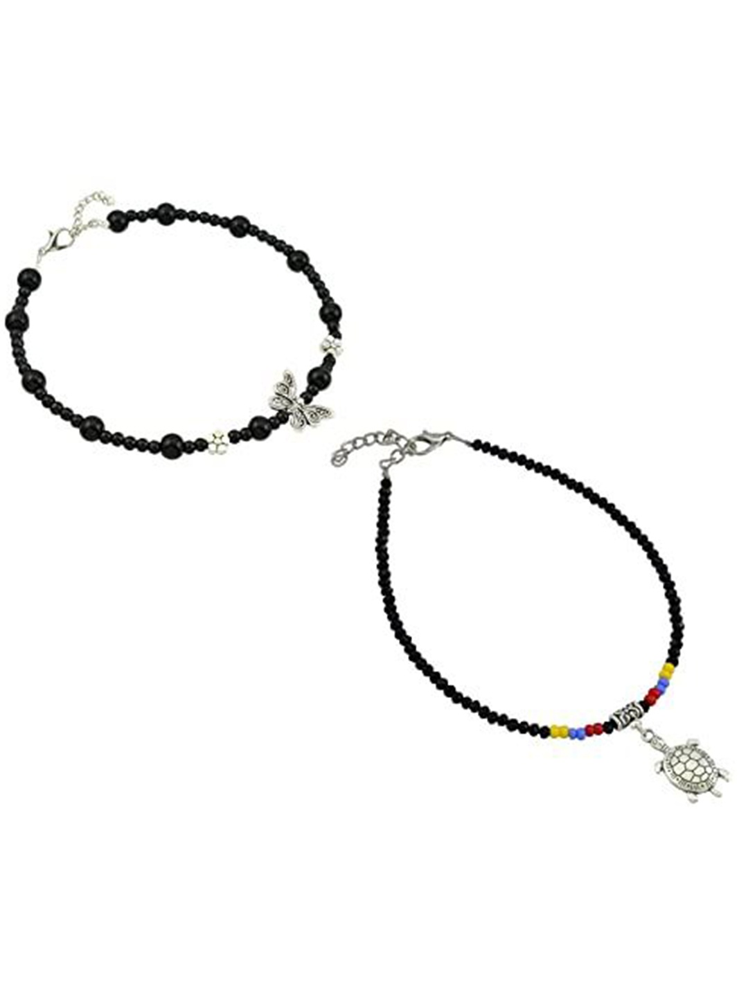 

HIGH TRENDZ Women Set of 2 Anklets, Black