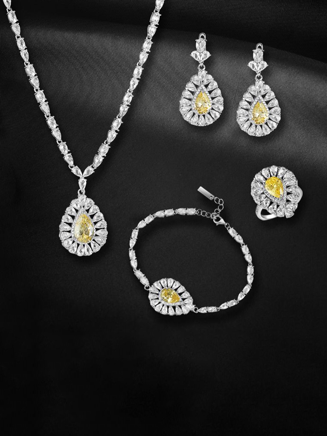 

Tuanz Silver Jewelry 925 Sterling Silver Rhodium Plated CZ Stone Studded Jewellery Set