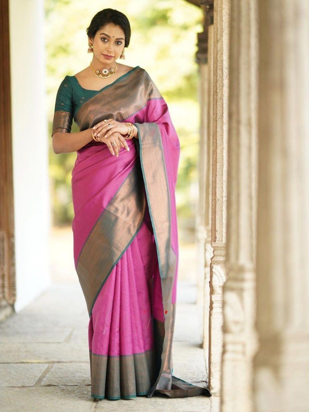 

Fashion Booms Woven Design Zari Pure Silk Banarasi Saree, Pink