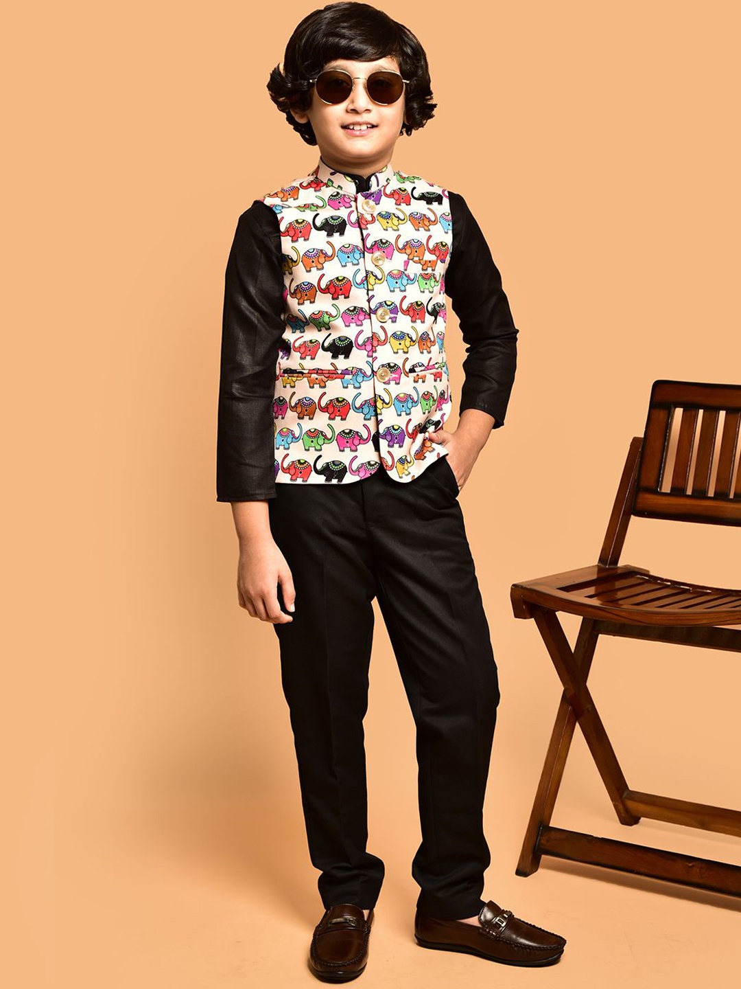 

PRINTINDIA Printed Nehru Jacket, Cream