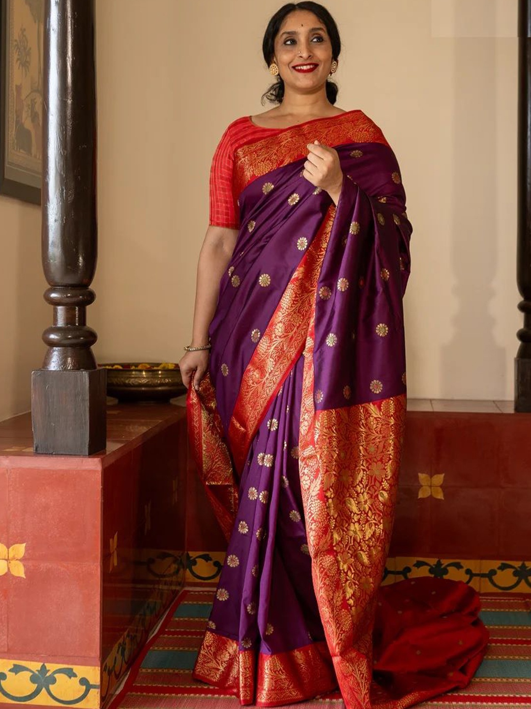 

Visit Wear Woven Design Zari Pure Silk Banarasi Saree, Purple