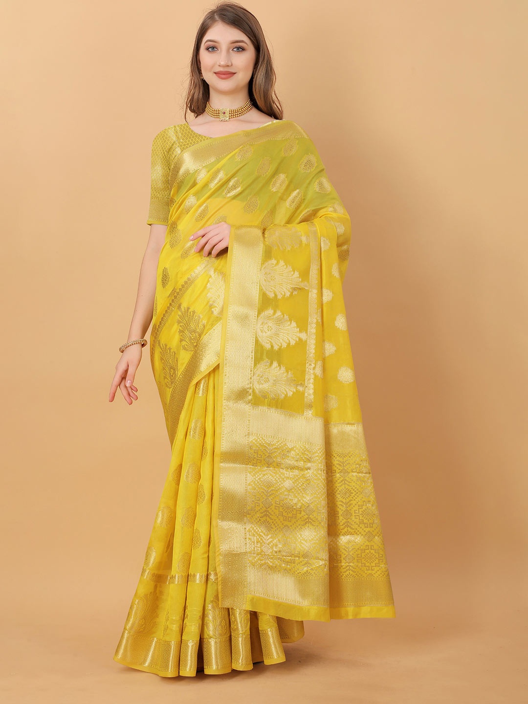 

Anaita Woven Design Banarasi Saree, Yellow