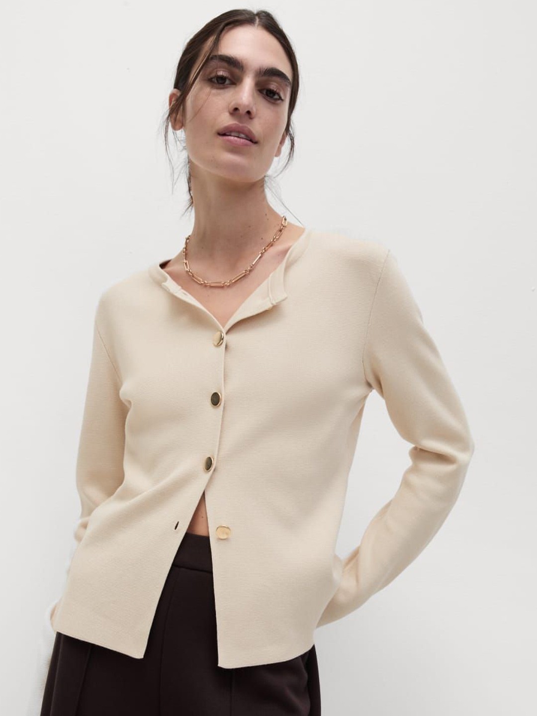 

Marks & Spencer Women Round Neck Cardigan, Beige