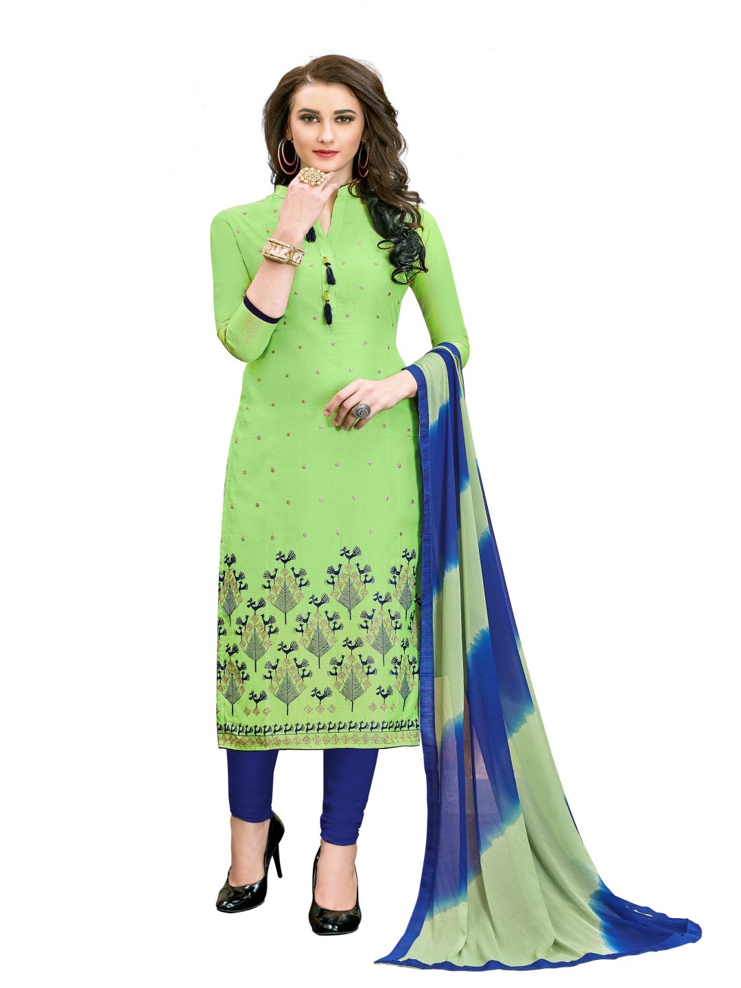 

Maroosh Floral Printed Cotton Unstitched Dress Material, Green