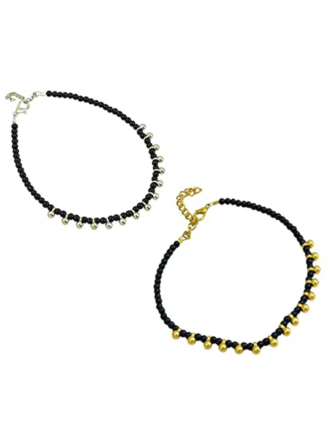 

HIGH TRENDZ Women Set of 2 Anklets, Black