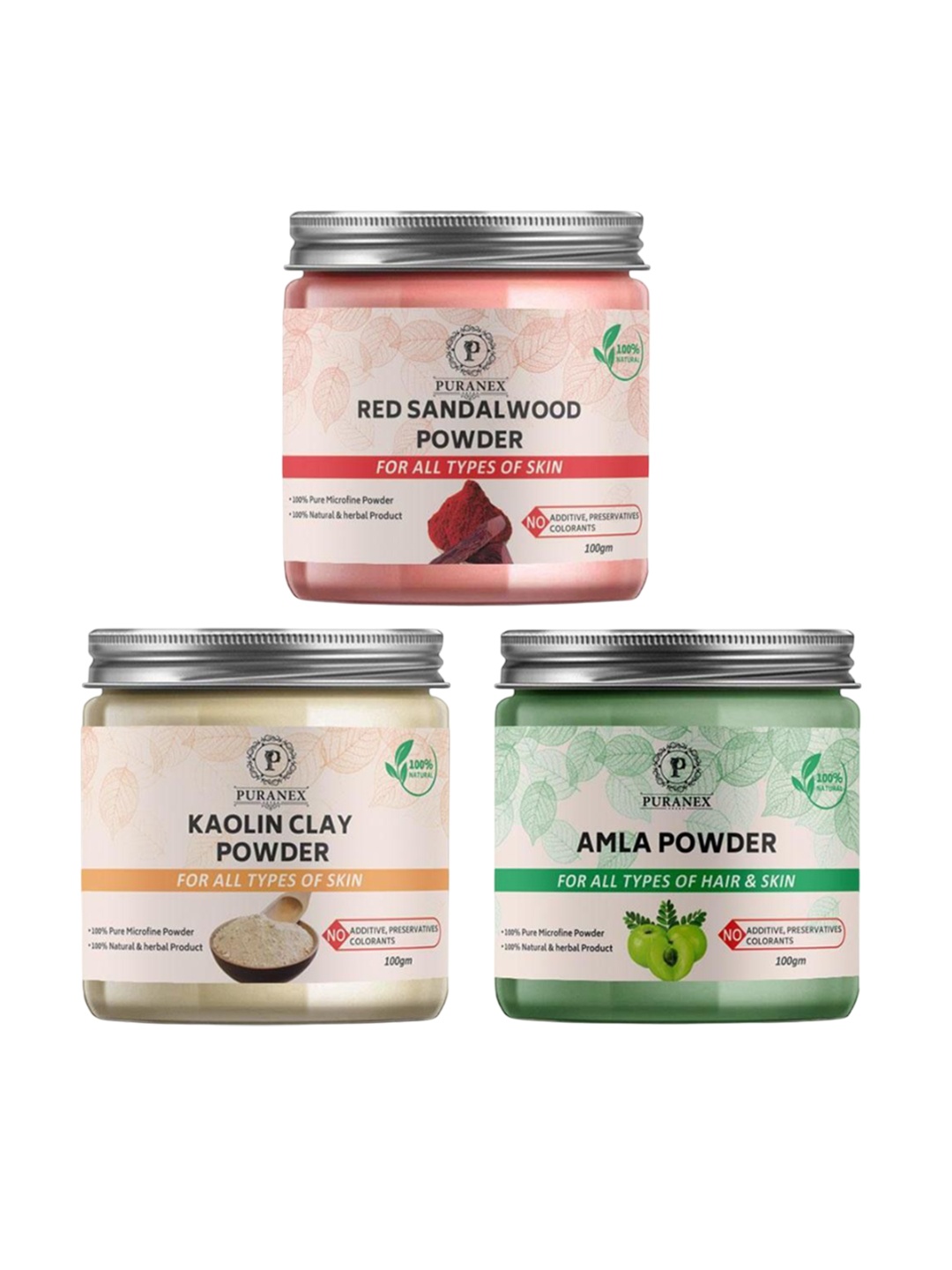 

Puranex Set Of 3 Red Sandalwood, Amla & Kaolin Clay Skin & Hair Powder-100 g Each, White