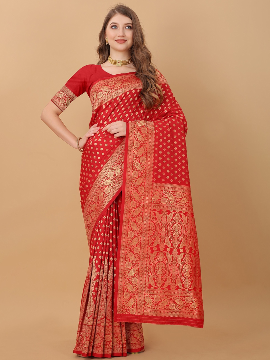 

Anaita Woven Design Zari Banarasi Saree, Red