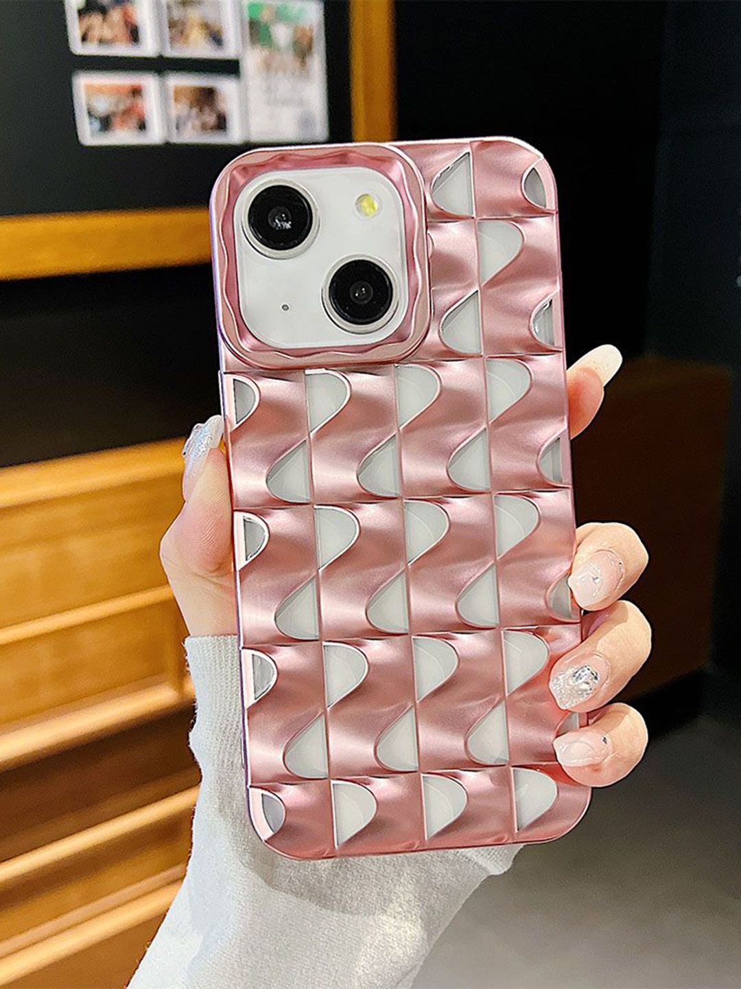 

Luxury Kase Texture iPhone 15 Back Case, Rose gold