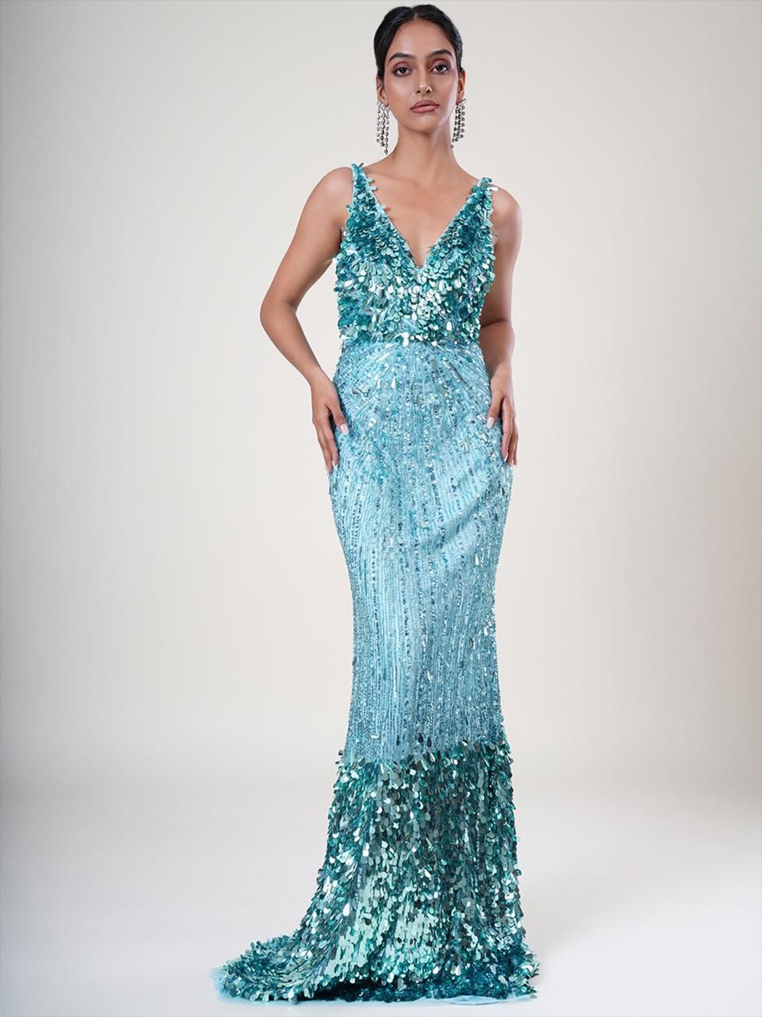 

UPGRADE Women Embellished Backless Net Maxi Dress, Blue
