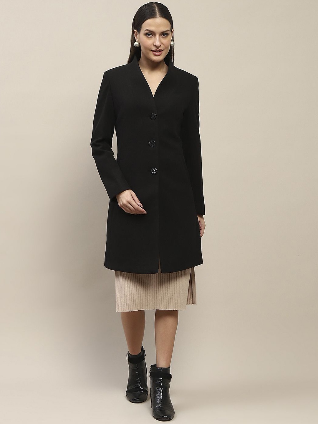 

Madame Women Shawl Collar Longline Overcoat, Black