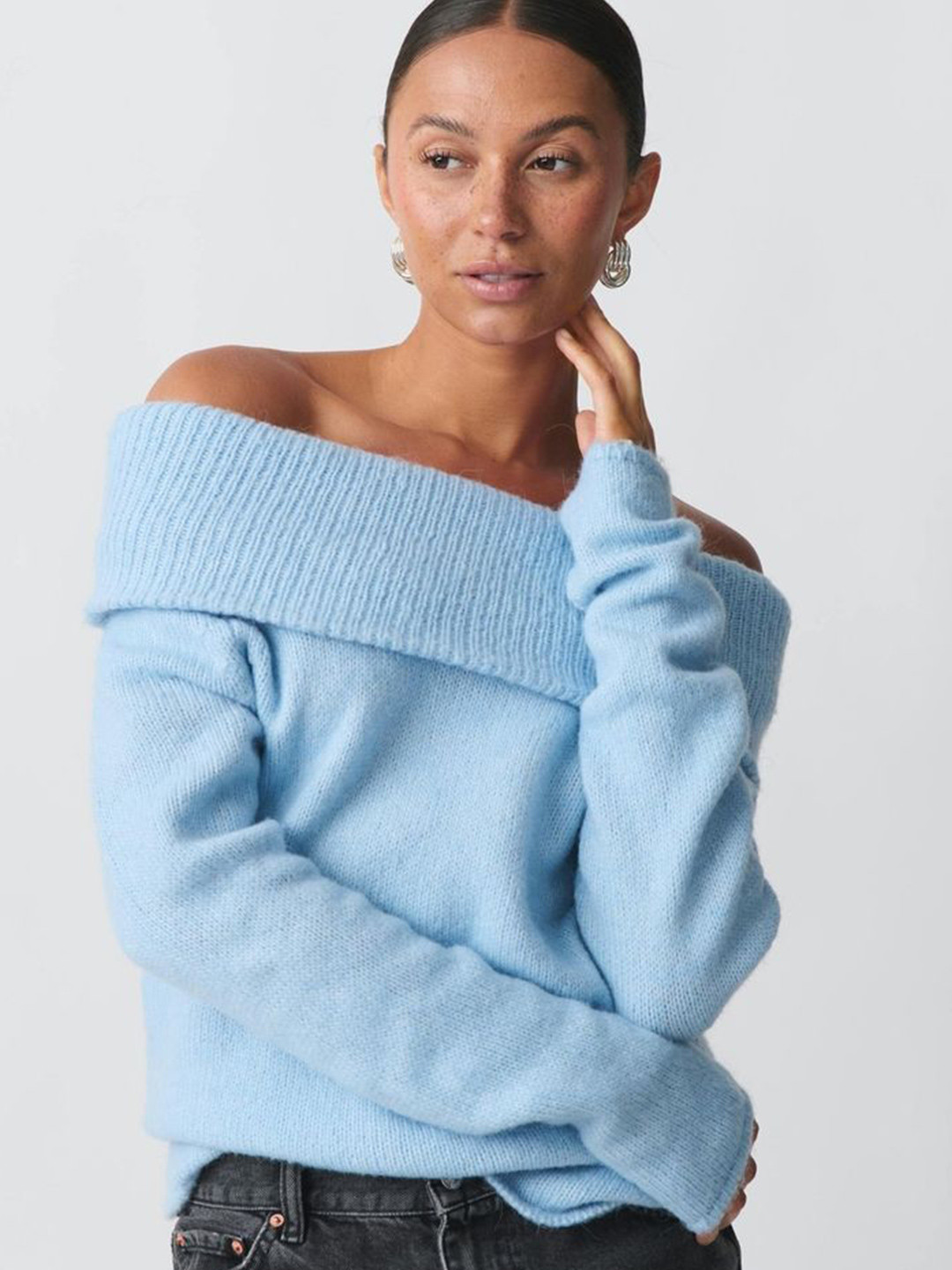 

LULU & SKY Women Off Shoulder Pullover Sweater, Blue