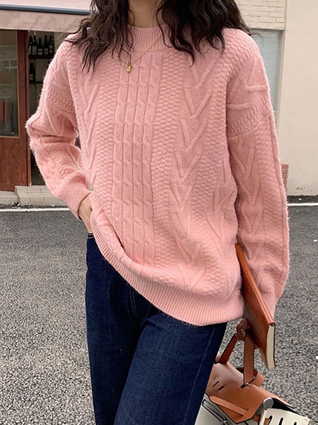 

LULU & SKY Women Self Design Cable Knit Pullover, Pink