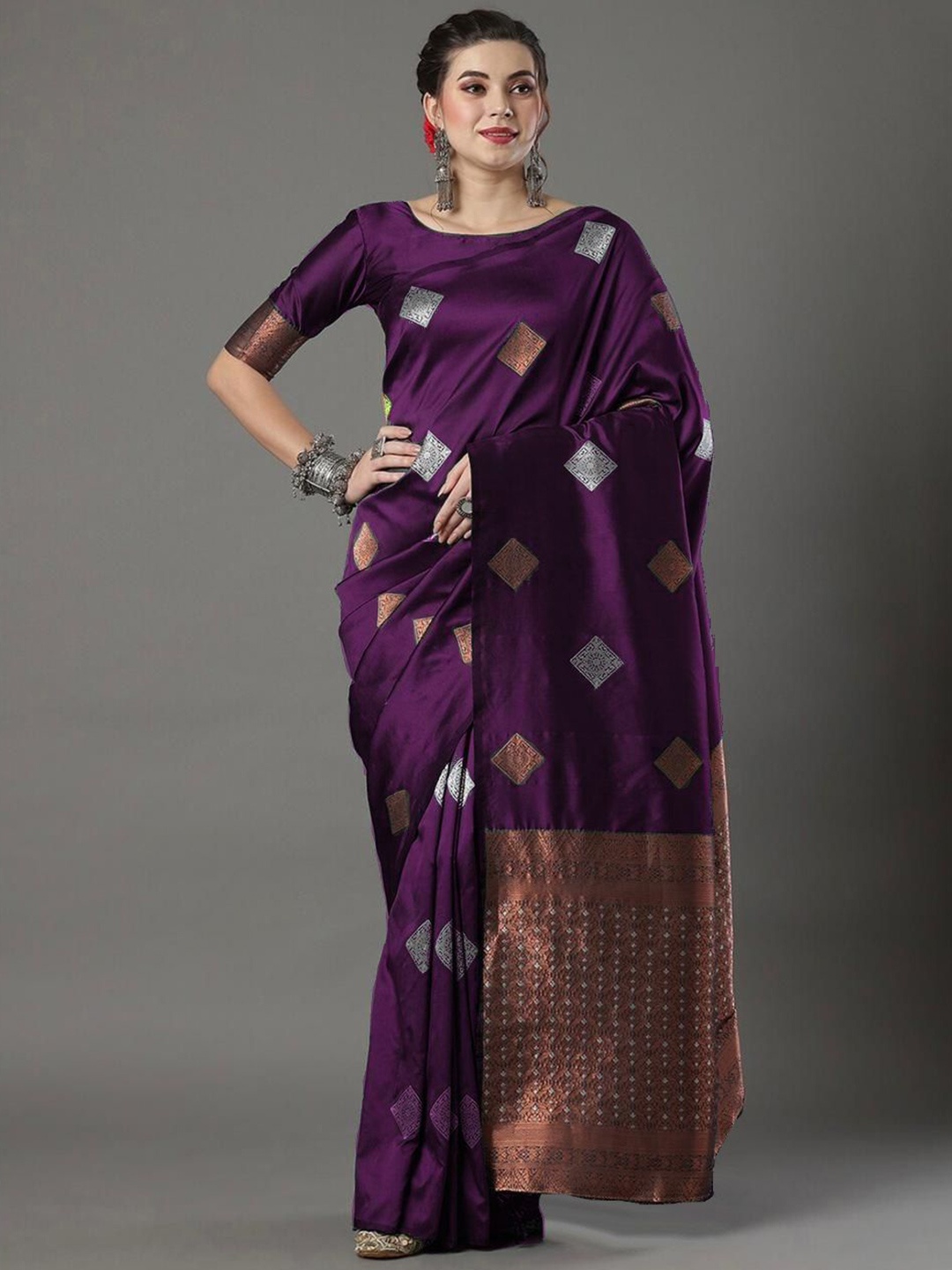 

Fashion Booms Woven Design Zari Pure Silk Banarasi Saree, Purple