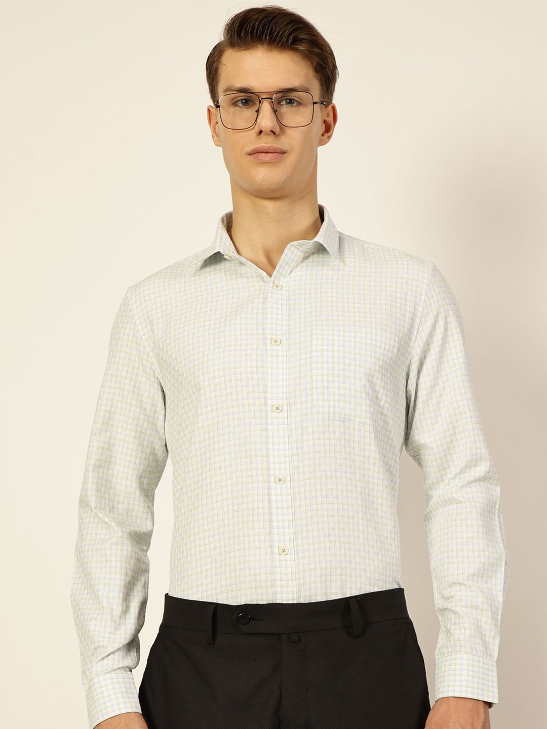 

Thomas Scott Men Smart Micro Checks Opaque Formal Shirt, Green