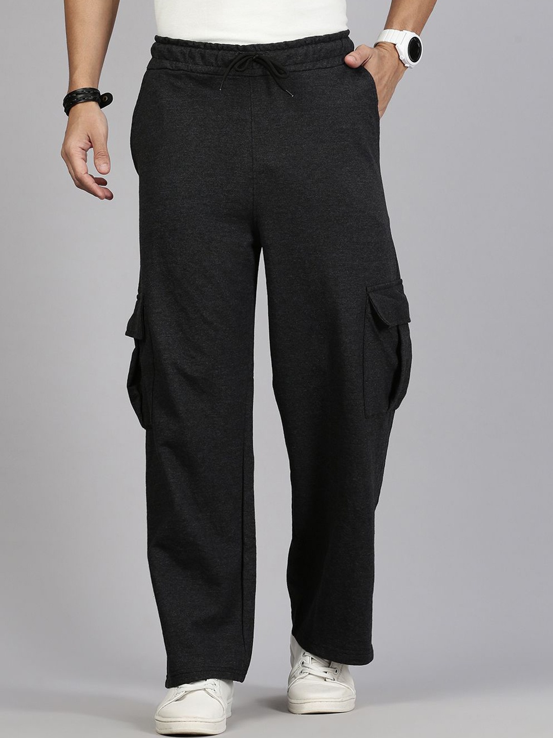 

MADSTO Men Cotton Mid Rise Track Pants, Charcoal