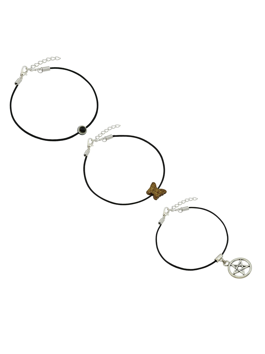

HIGH TRENDZ Women Set of 3 Anklets, Black