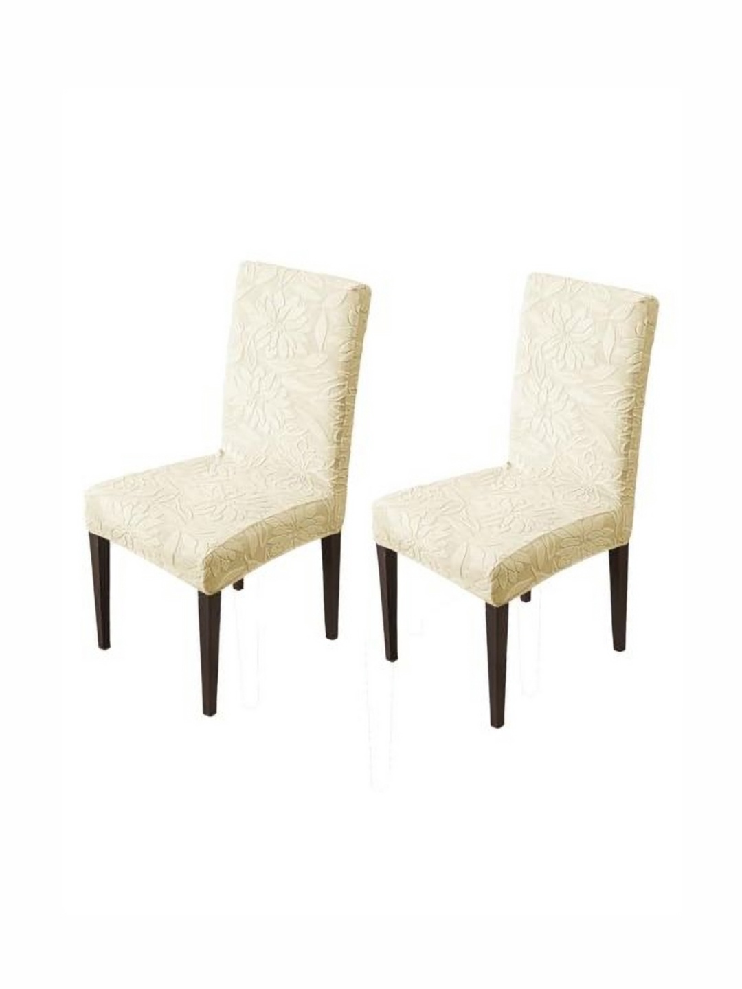 

HOUSE OF QUIRK Beige 2 Pieces Floral Printed Jacquard Dining Chair Covers