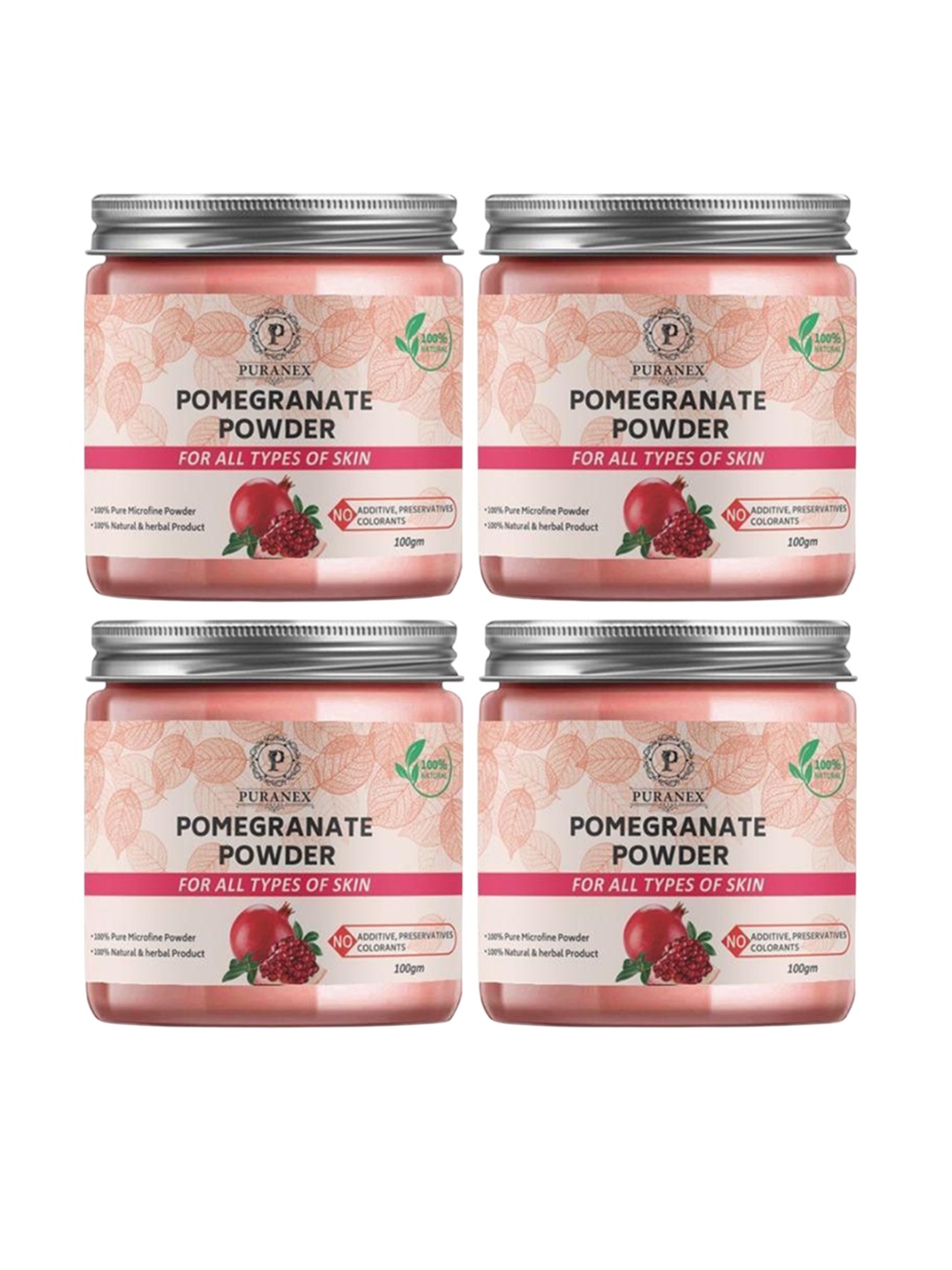 

Puranex Set Of 4 100% Natural & Pure Pomegranate Powder For Face Pack - 100 g Each, Pink