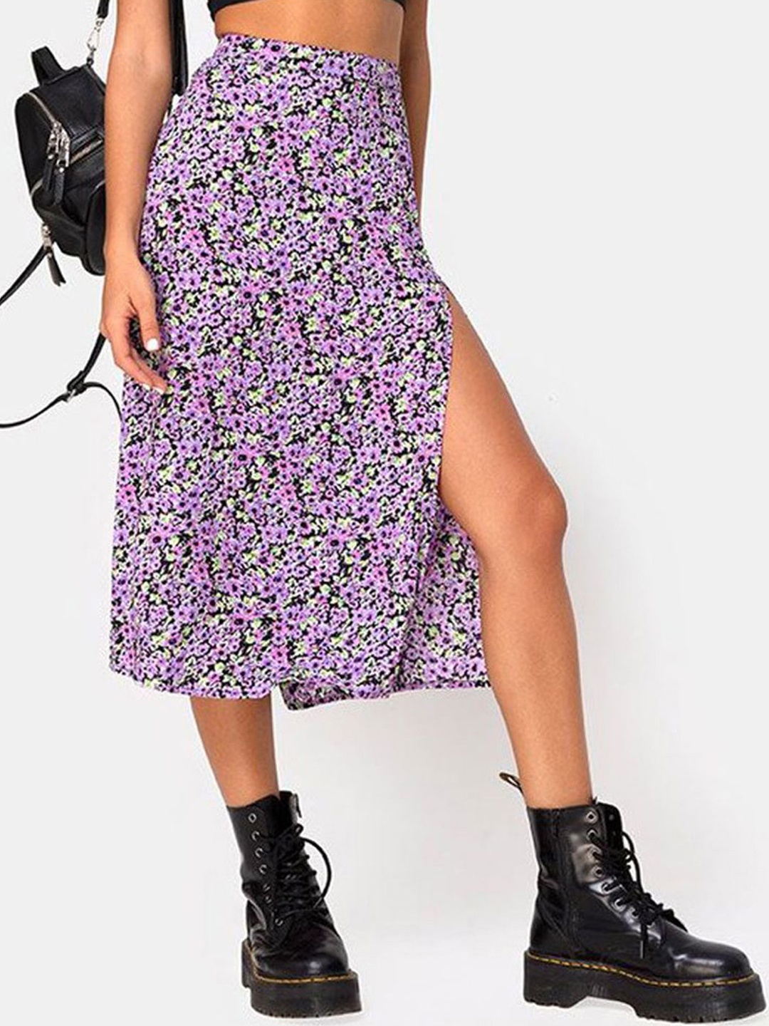 

StyleCast Women Floral Printed Straight Midi Slit Skirt, Purple