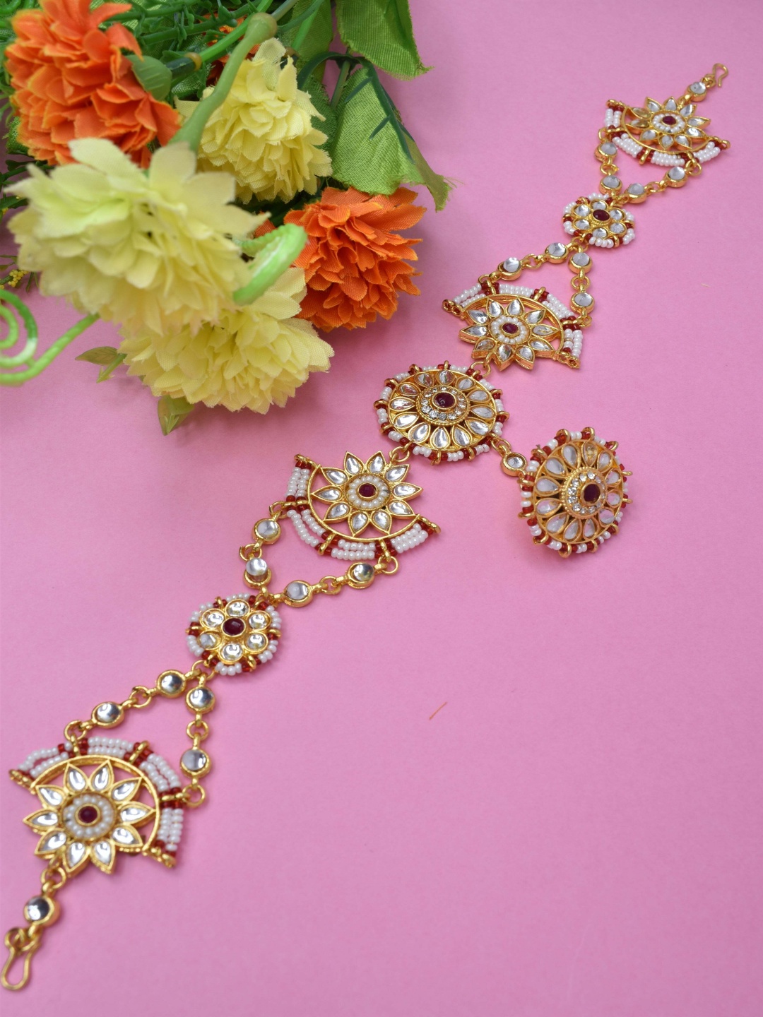 

MEIRA JEWELLERY Artificial Stones Studded Matha Patti Head Jewellery, Gold
