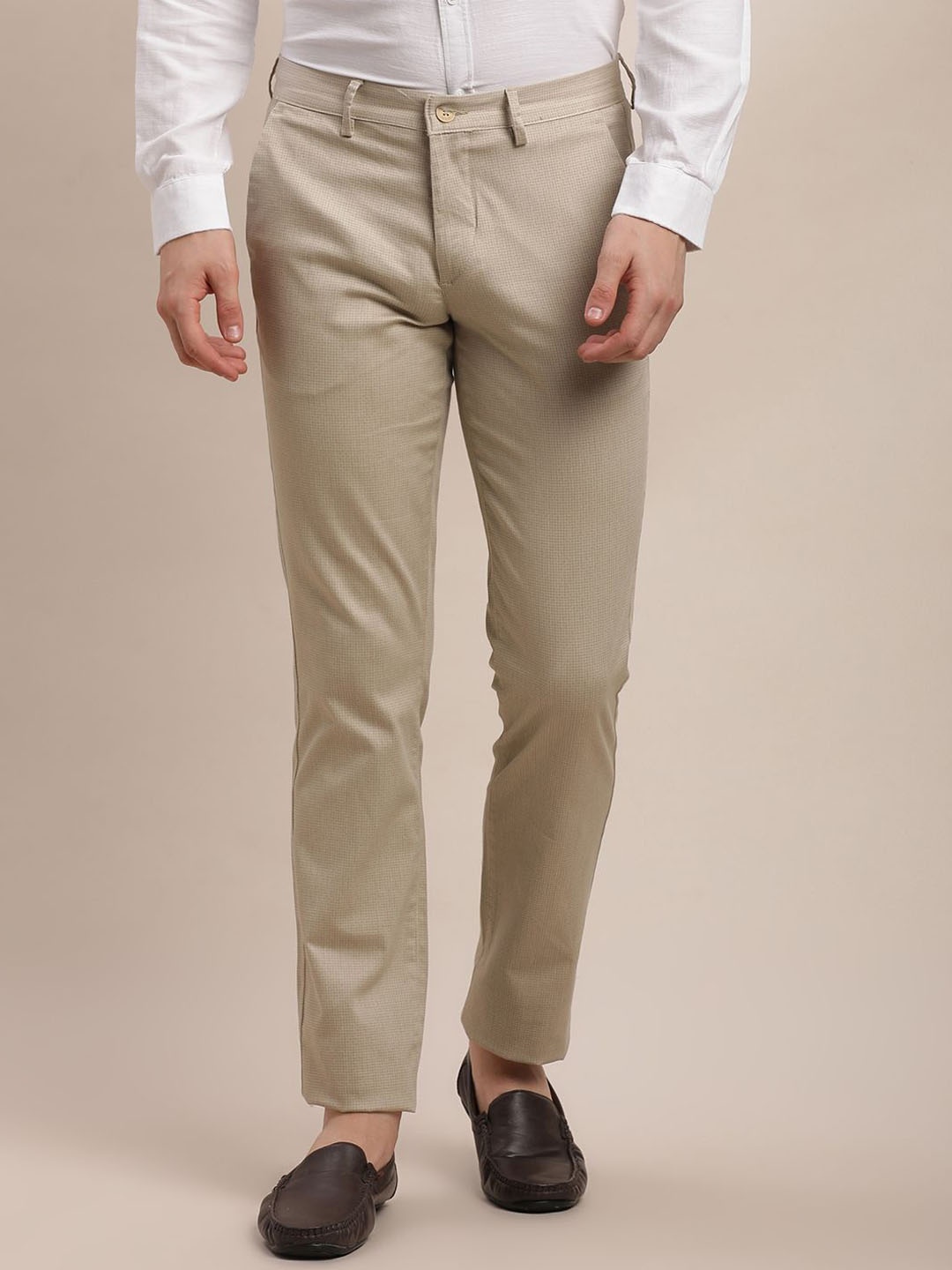 

Turtle Men Printed Relaxed Skinny Fit Chinos Trousers, Beige