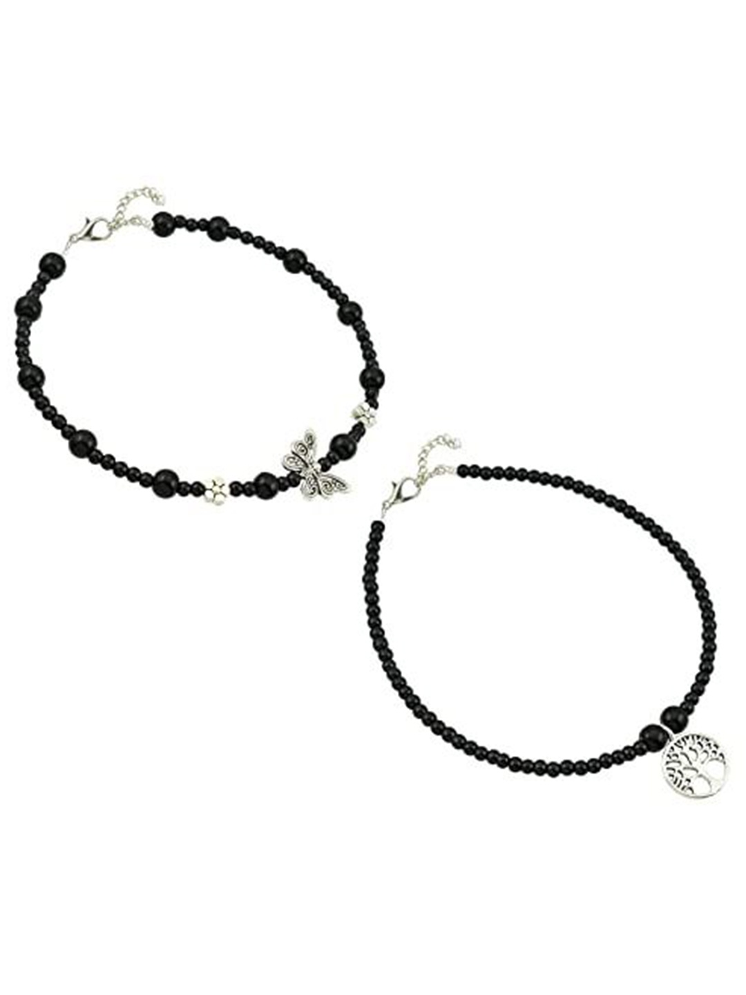 

HIGH TRENDZ Women Set of 2 Anklets, Black
