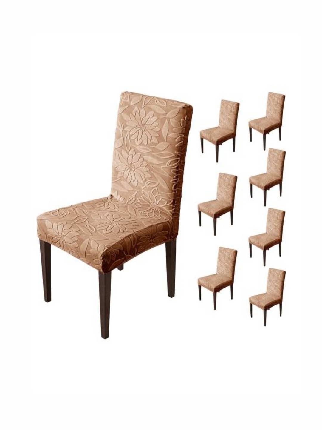 

HOUSE OF QUIRK Camel-Brown 8 Pieces Floral Waterproof Dining Chair Covers