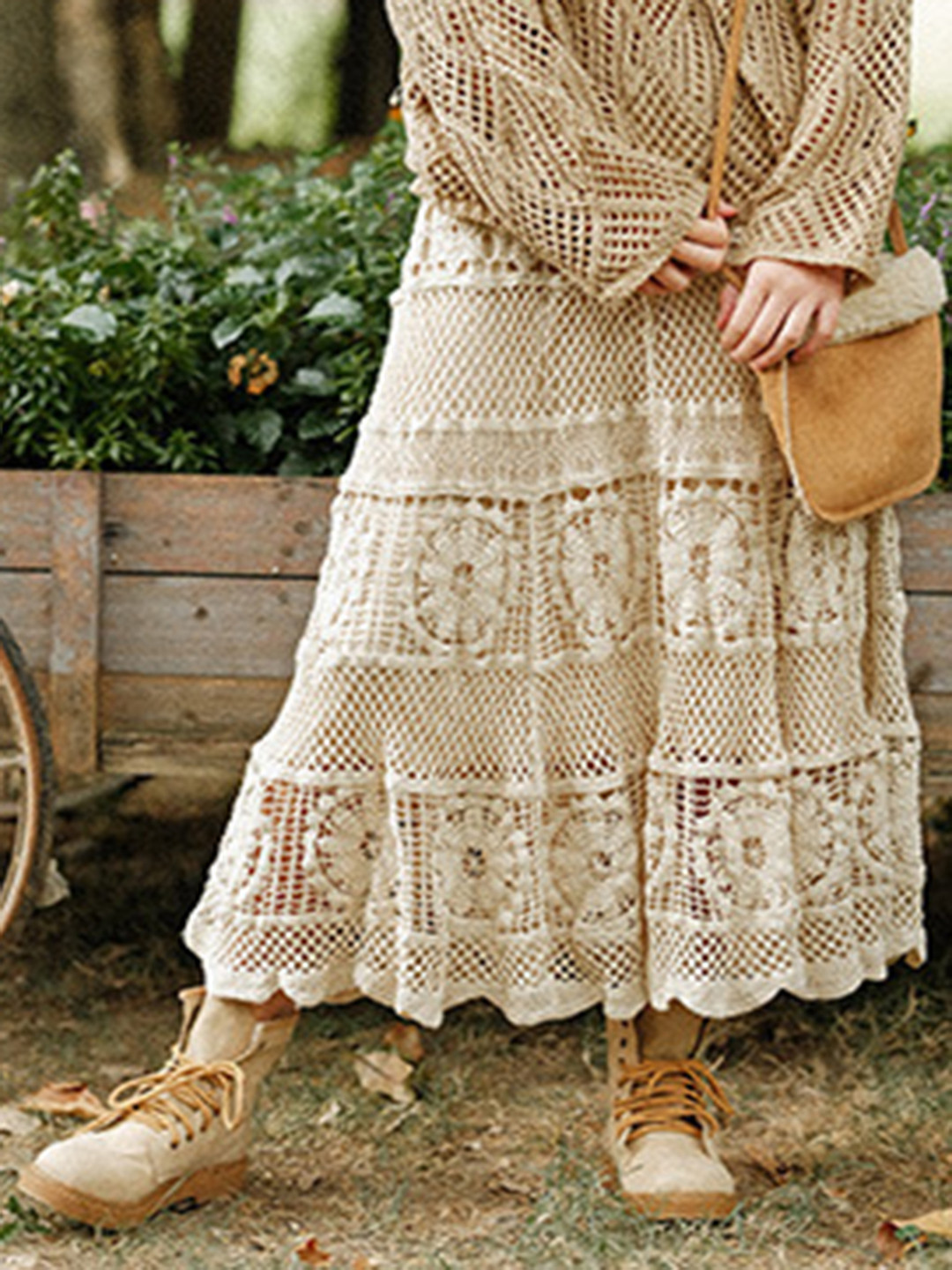 

LULU & SKY Women Crochet A-Line Midi Skirt, Beige
