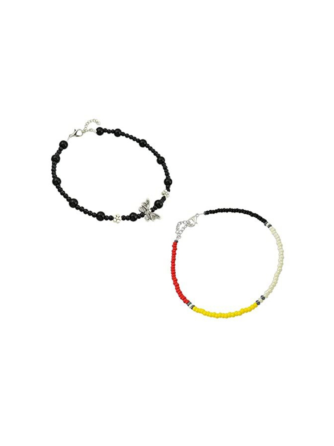 

HIGH TRENDZ Women Set of 2 Anklets, Black