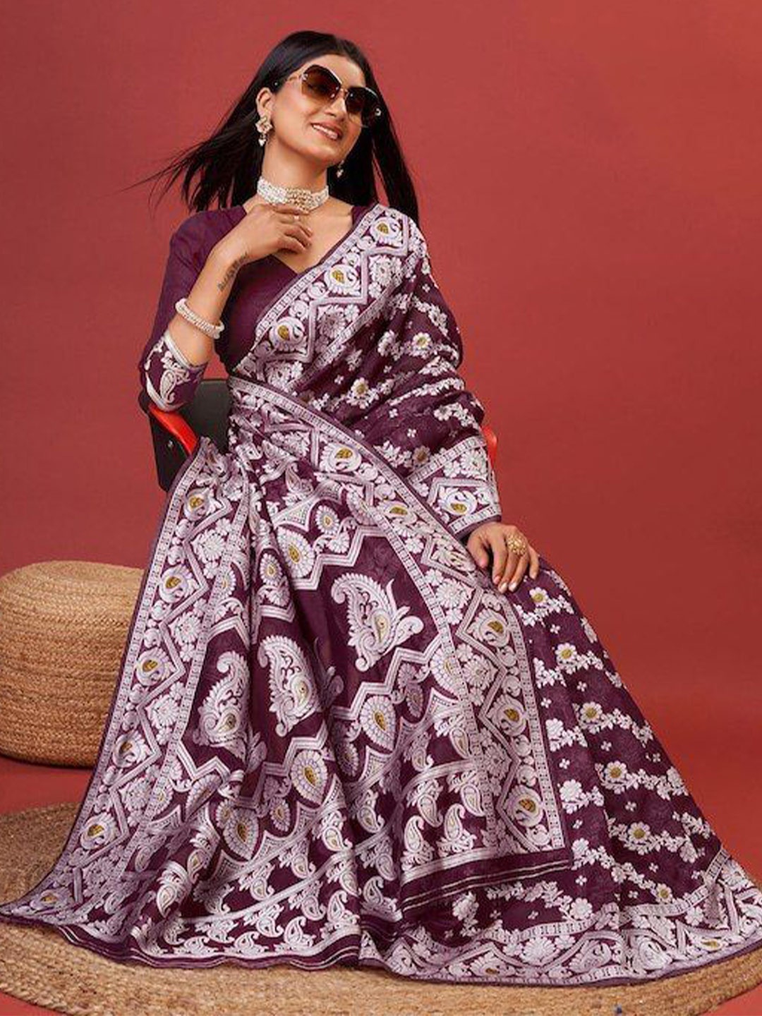 

Fashion Booms Ethnic Motifs Zari Banarasi Saree, Purple