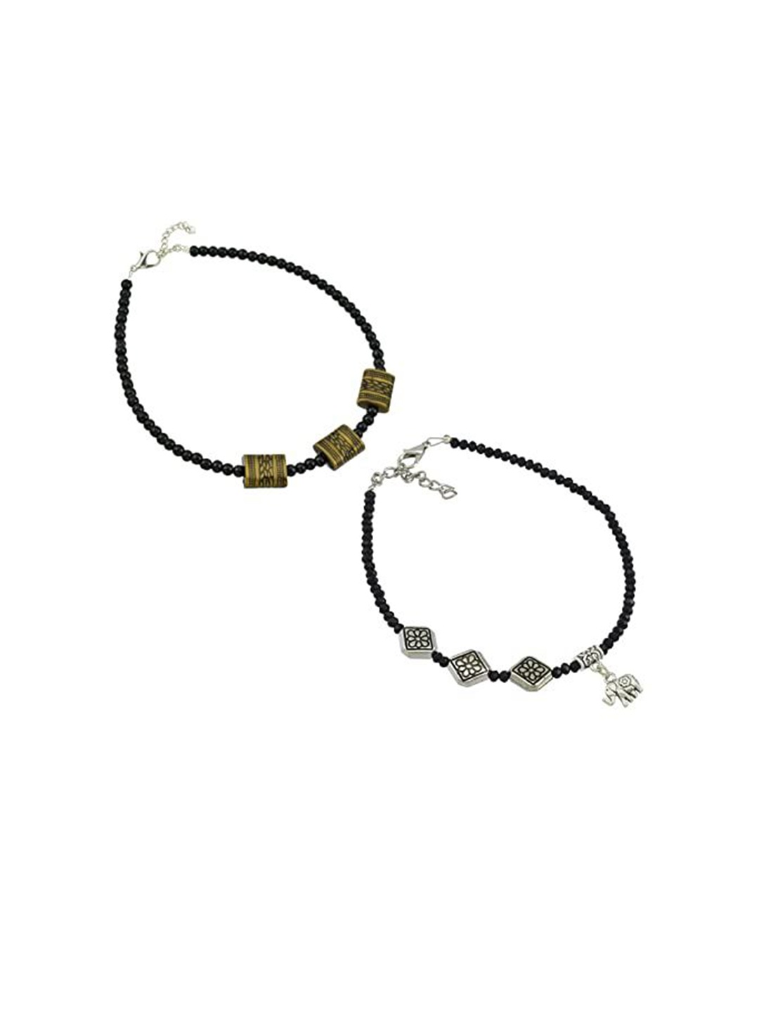 

HIGH TRENDZ Women Set of 2 Anklets, Black