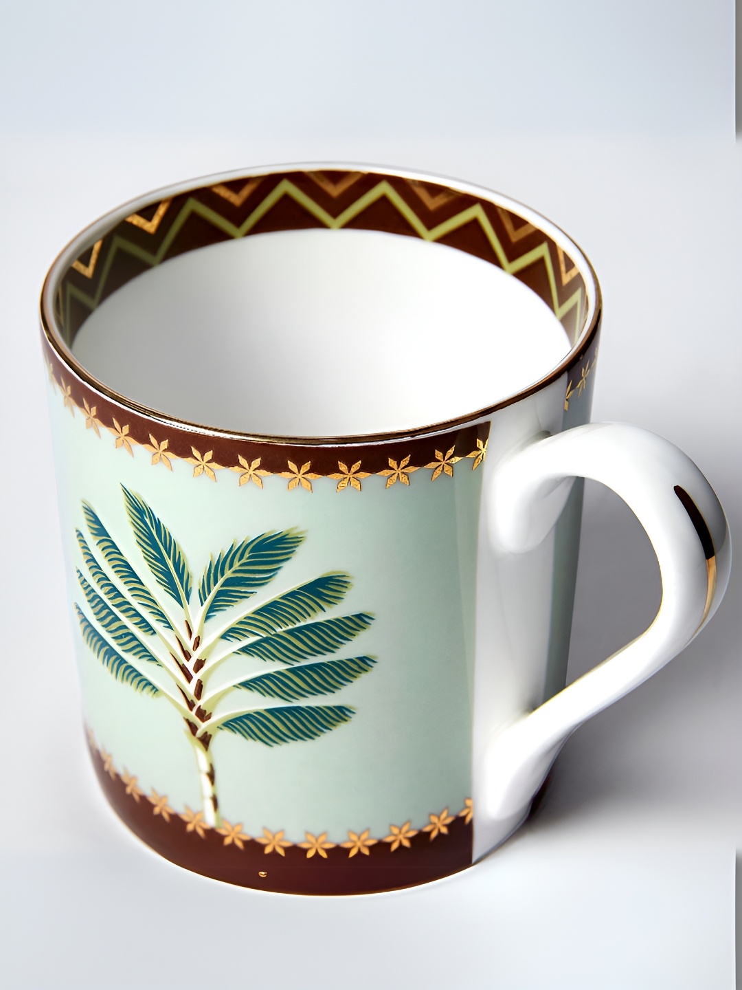 

India Circus White & Green 6 Pieces Floral Printed Ceramic Glossy Cups 220ml