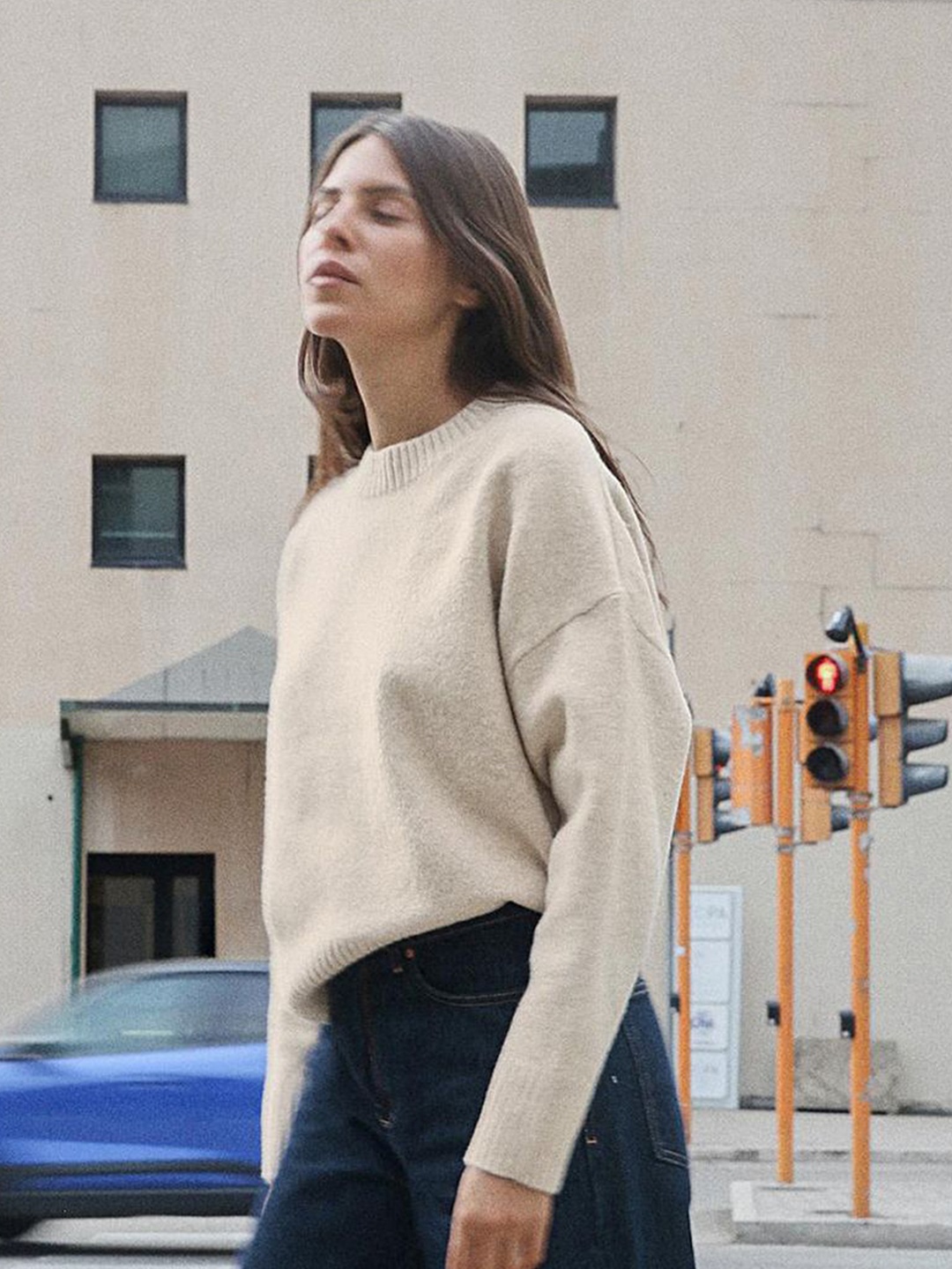

LULU & SKY Women Drop Shoulder Round Neck Pullover Sweater, Beige