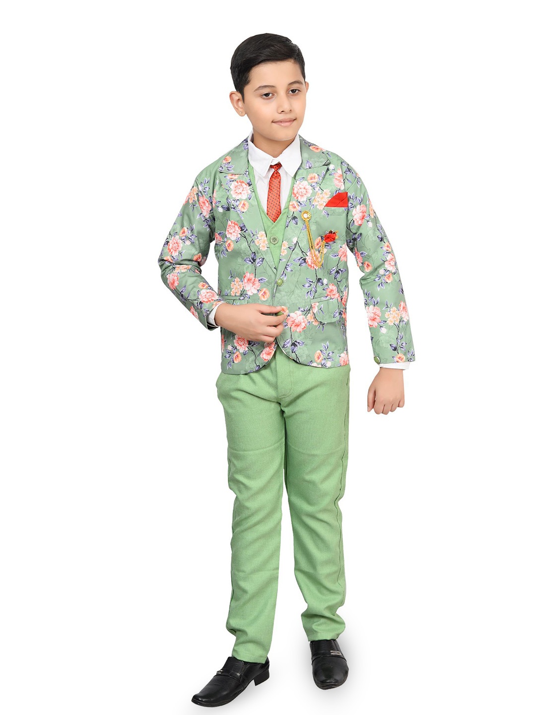 

BAESD 4-Piece Printed Single-Breasted Suit, Green