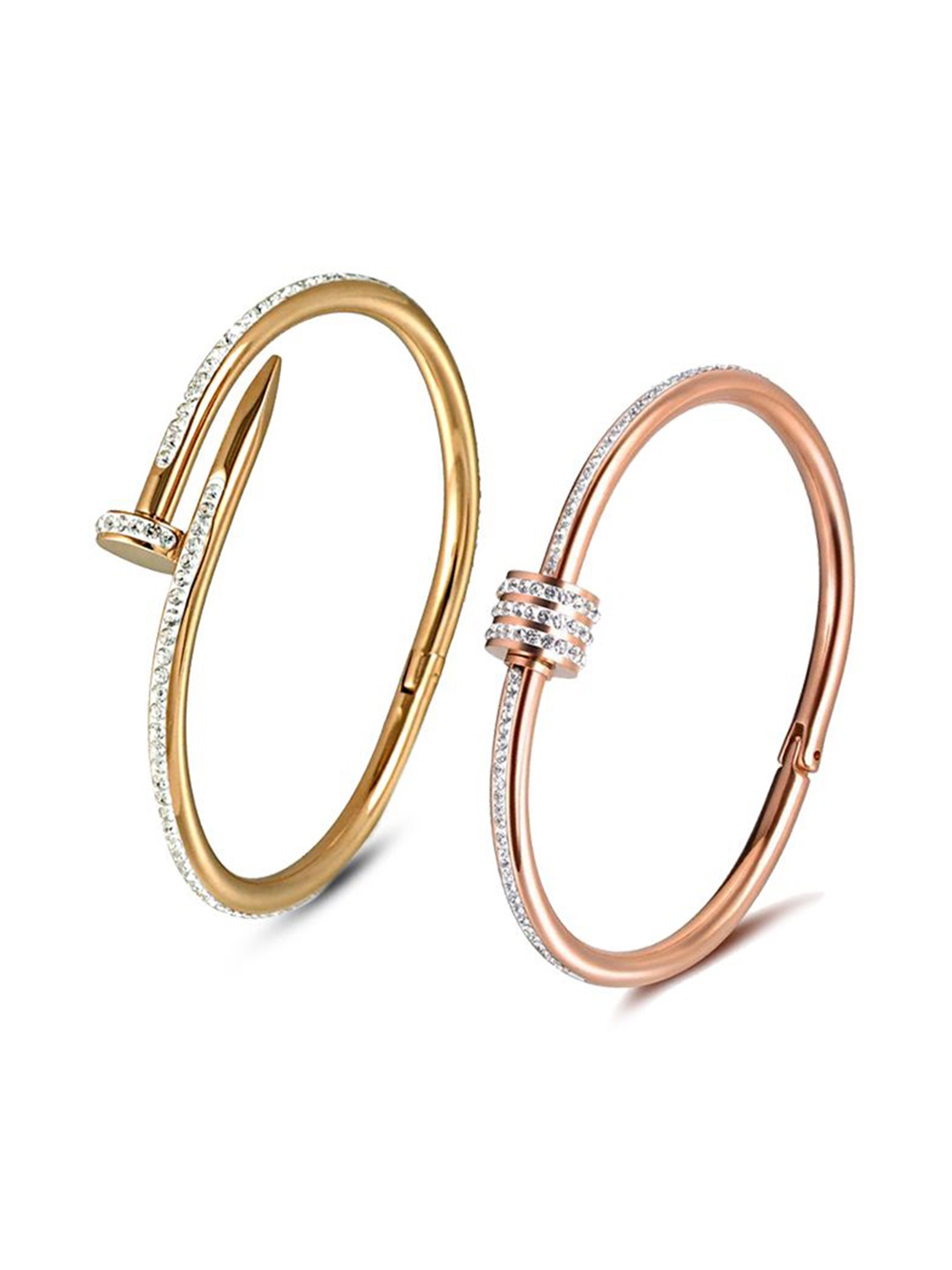 

DIVASTRI Set Of 2 Gold-Plated Stainless Steel American Diamond Anti Tarnish Kada Bracelets