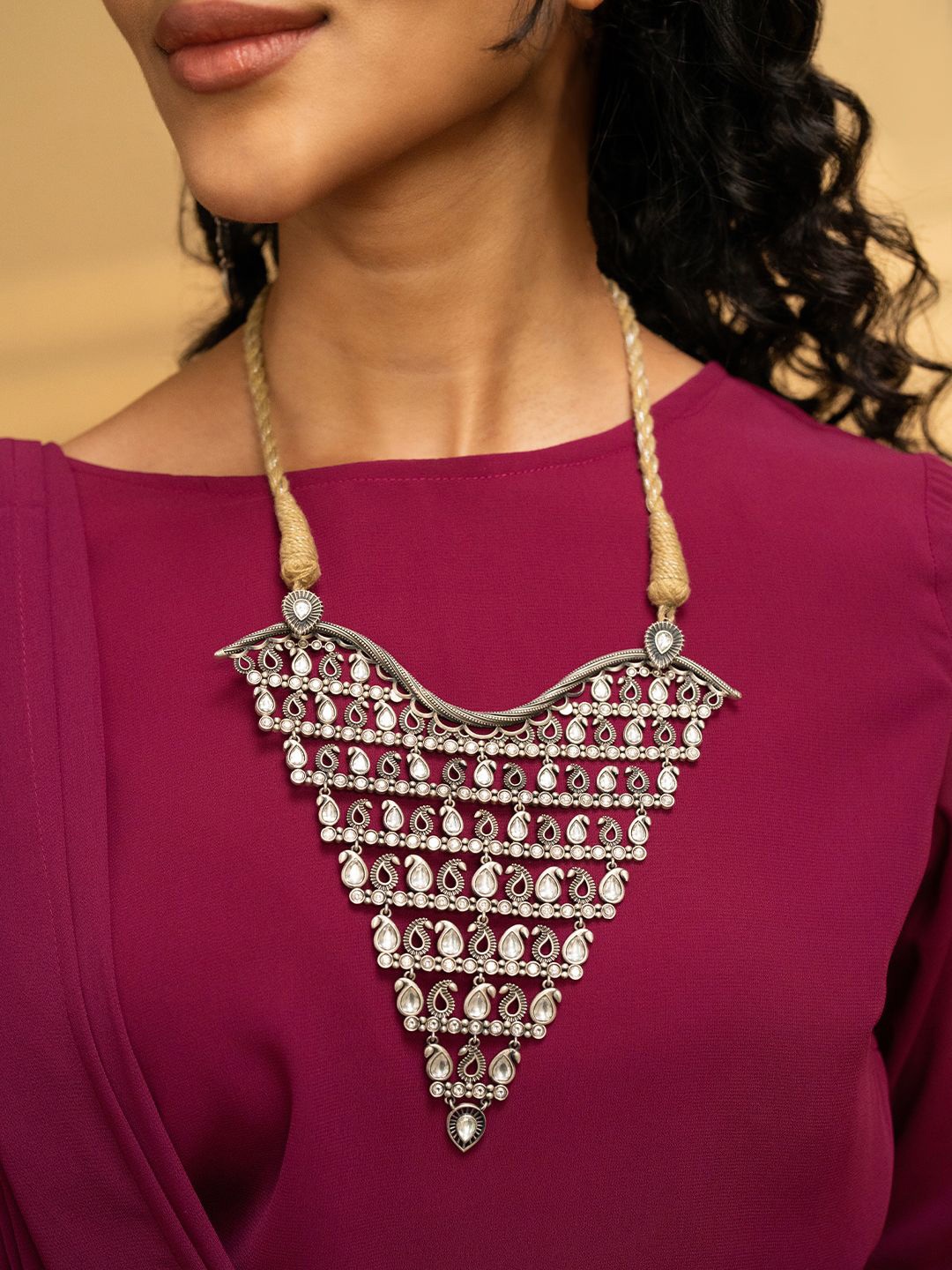 

SHAYA Zor Shor 925 Sterling Silver Artificial Stones Studded Oxidised Necklace