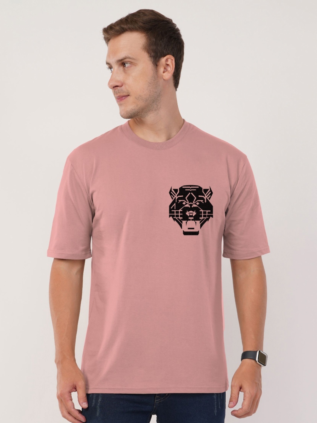 

AUSK Men Printed Raw Edge T-shirt, Peach