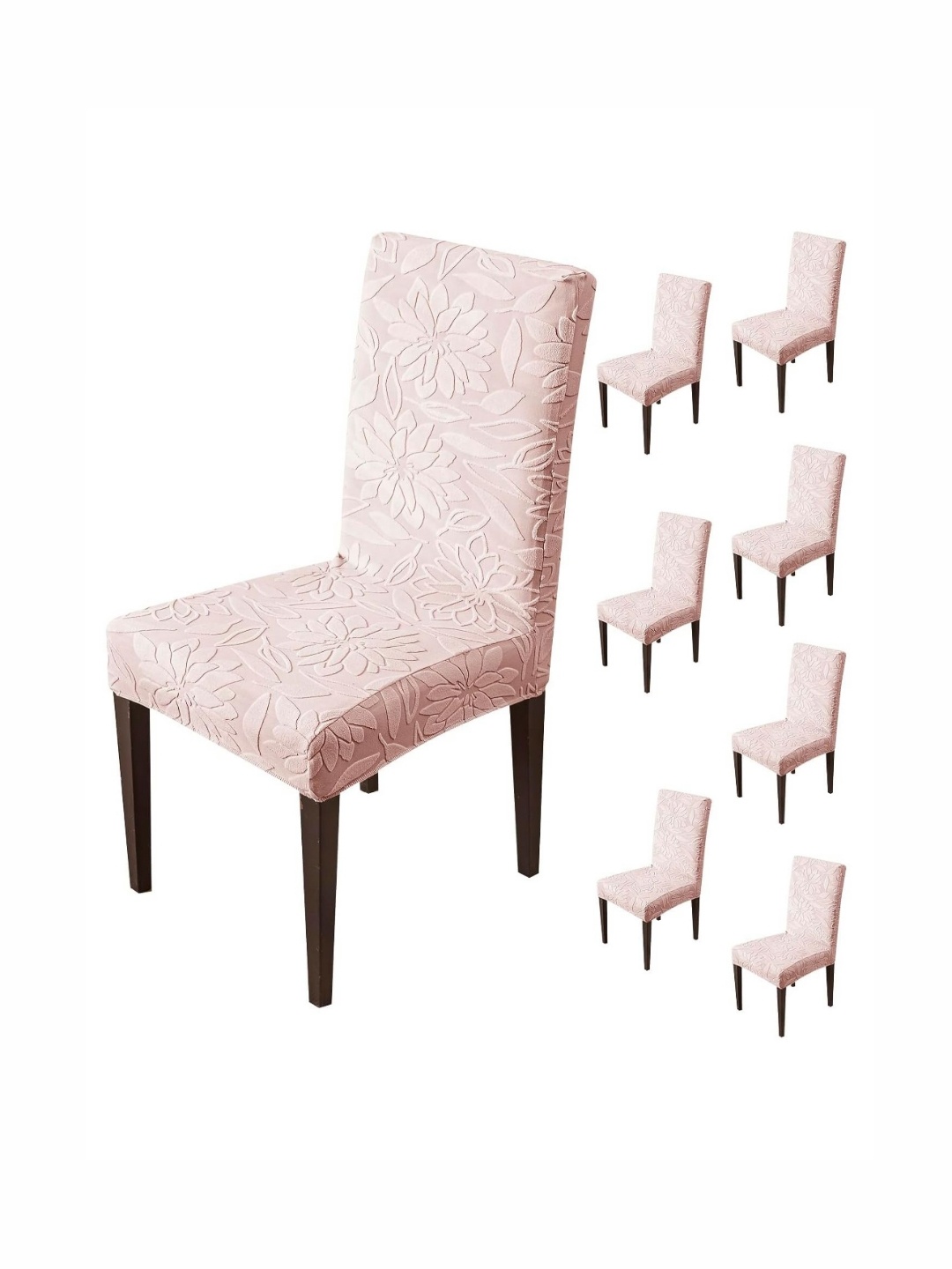 

HOUSE OF QUIRK Pink 8 Pieces Floral Printed Jacquard Dining Chair Covers