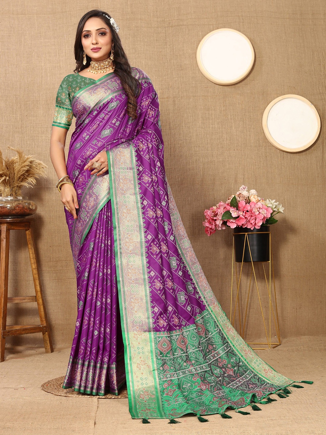 

Anaita Ethnic Motifs Woven Design Zari Patola Saree, Purple
